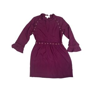 Rachel Zoe Ursula Laced Jersey Dress Size 4 Boysenberry Ruffles 3/4 Sleeves